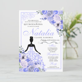 Periwinkle Blue Floral Quinceanera Birthday Kaart