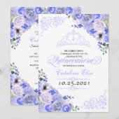 Periwinkle Blue Floral Quinceanera Birthday Kaart (Voorkant / Achterkant)