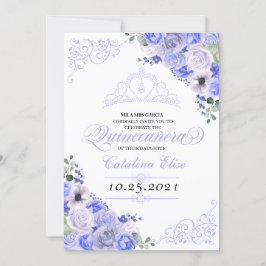 Periwinkle Blue Floral Quinceanera Birthday Kaart