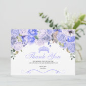 Periwinkle Blue Floral Quinceanera Hartelijk dank Bedankkaart (Staand voorkant)
