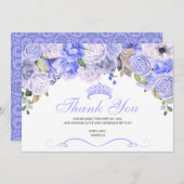 Periwinkle Blue Floral Quinceanera Hartelijk dank Bedankkaart (Voorkant / Achterkant)