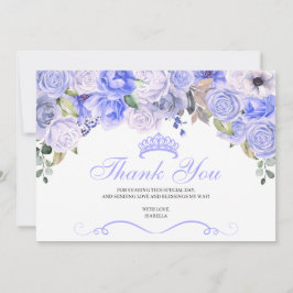 Periwinkle Blue Floral Quinceanera Hartelijk dank Bedankkaart