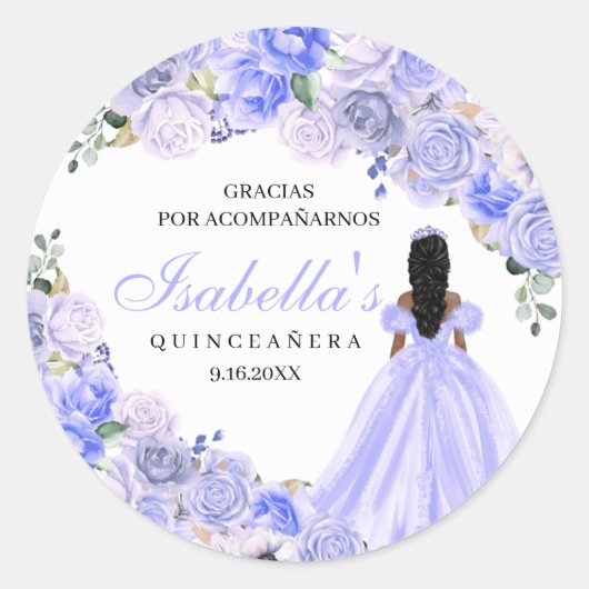 Periwinkle Blue Floral Quinceanera Round Stickers (Voorkant)