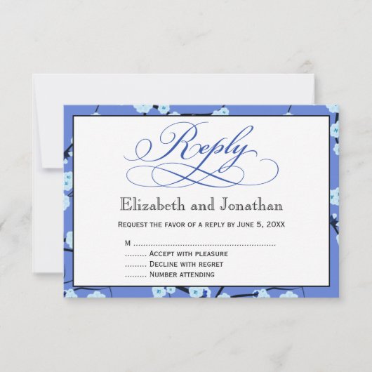 Periwinkle Blue Floral Reply RSVP Card (Voorkant)