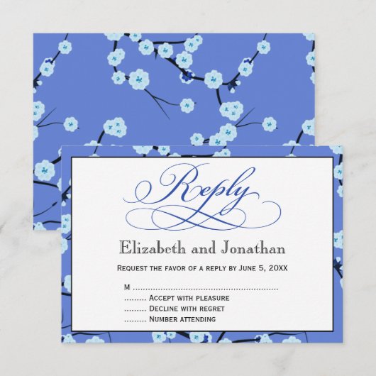 Periwinkle Blue Floral Reply RSVP Card (Voorkant / Achterkant)