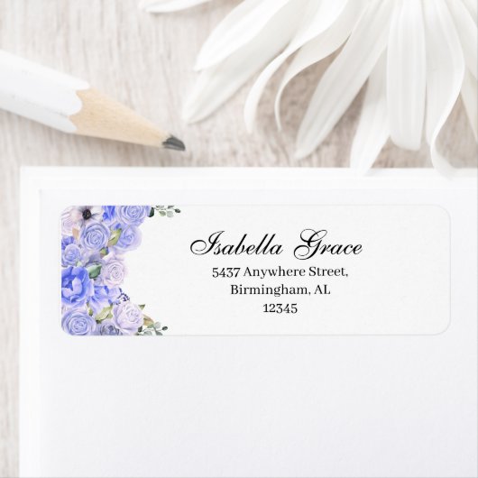 Periwinkle Blue Floral Return Address Label (Insitu)