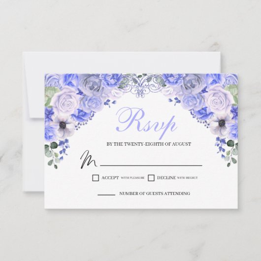 Periwinkle Blue Floral RSVP Enclosure Kaart (Voorkant)