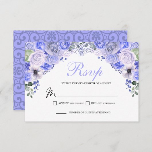 Periwinkle Blue Floral RSVP Enclosure Kaart (Voorkant / Achterkant)