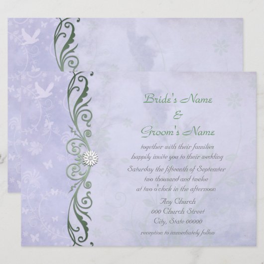 Periwinkle Blue Floral Spring Wedding Kaart (Voorkant / Achterkant)