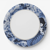 Periwinkle Blue Floral Toile Fabric No.1 Papieren Bordje (Voorkant)