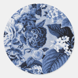 Periwinkle Blue Floral Toile No.1 Ronde Sticker