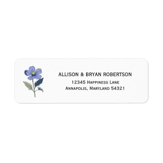 Periwinkle Blue Floral Wedding Invitation Adres Etiket (Voorkant)