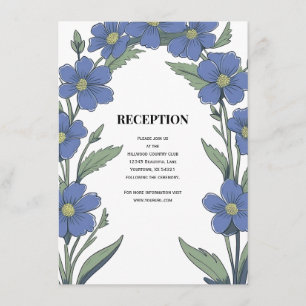 Periwinkle Blue Floral Wedding Reception Informatiekaartje