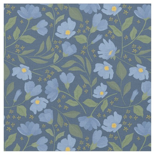Periwinkle Blue Flowers op Navy Floral Pattern Stof (Close Up)