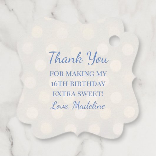 Periwinkle Blue Folie en Gold Bokeh Shimmer Bedankjes Labels (Achterkant)