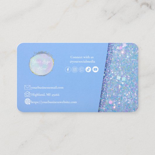 Periwinkle Blue Glitter Custom Visitekaartjes (Achterkant)