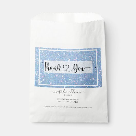 Periwinkle Blue Glitter Hartelijk dank voor winkel Bedankzakje (Voorkant)