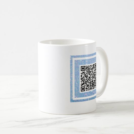 Periwinkle Blue Glitter Photo & QR Code Coffee Mok (Voorkant rechts)