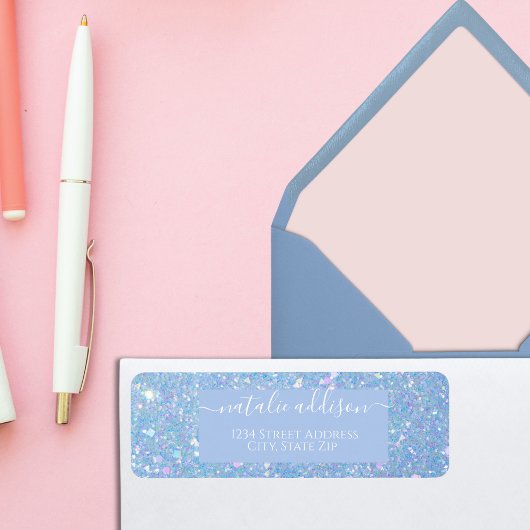 Periwinkle Blue Glitter Return Address Label