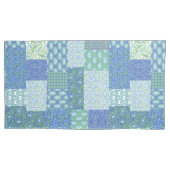Periwinkle Blue Green Faux Patchwork Patroon Kussensloop (Voorkant-Links)