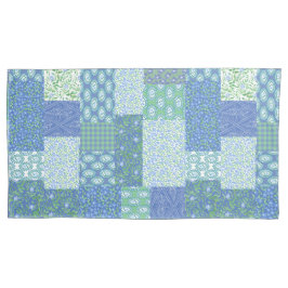Periwinkle Blue Green Faux Patchwork Patroon Kussensloop