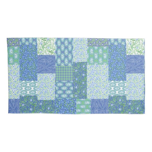 Periwinkle Blue Green Faux Patchwork Patroon Kussensloop (Achterkant-Rechts)