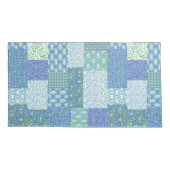 Periwinkle Blue Green Faux Patchwork Patroon Kussensloop (Achterkant-Links)