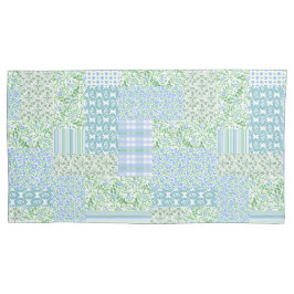 Periwinkle Blue Green Faux Patchwork Patroon Kussensloop