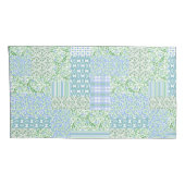Periwinkle Blue Green Faux Patchwork Patroon Kussensloop (Achterkant-Rechts)