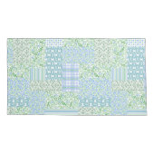 Periwinkle Blue Green Faux Patchwork Patroon Kussensloop (Achterkant-Links)
