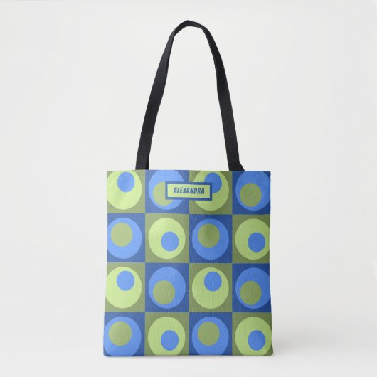 Periwinkle Blue Green Patterned Personalized Tote Bag (Voorkant)