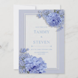 Periwinkle Blue Hydrangea Botanical Frame Wedding Kaart