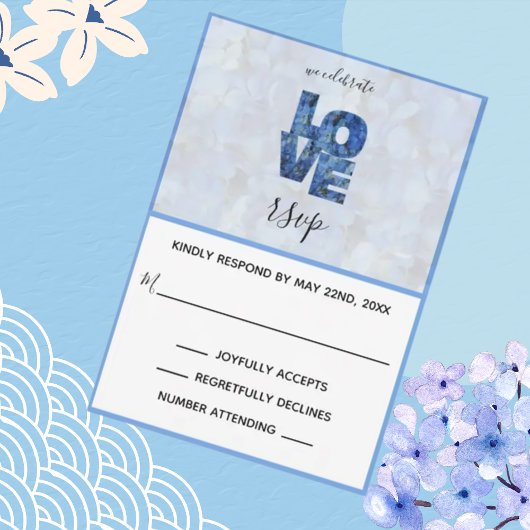 Periwinkle Blue Hydrangea Floral Wedding RSVP-kaar RSVP Kaartje
