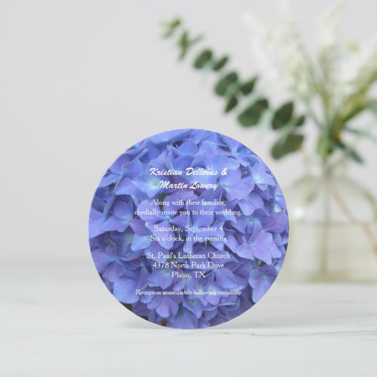 Periwinkle Blue Hydrangea Wedding Kaart (Staand voorkant)