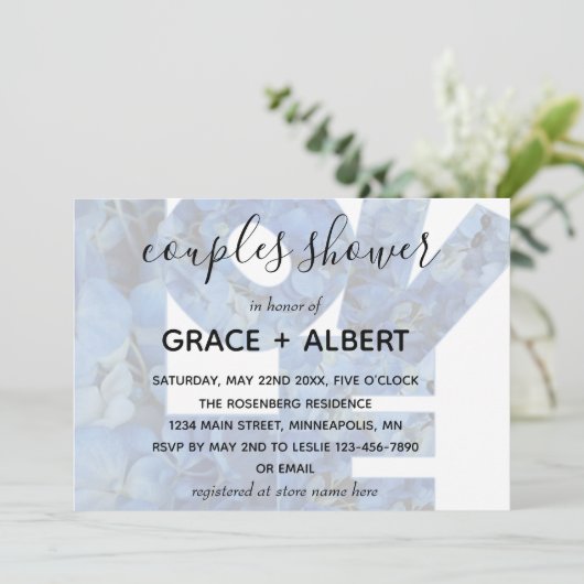 Periwinkle Blue Hydrangeas Couples Shower Kaart (Staand voorkant)