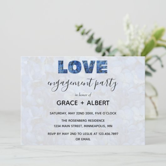 Periwinkle Blue Hydrangeas Engagement Party Kaart (Staand voorkant)