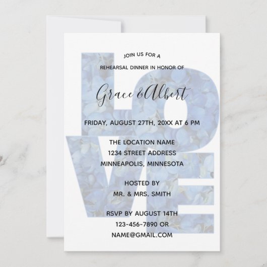 Periwinkle Blue Hydrangeas-LOVE repesial Dinner Kaart (Voorkant)