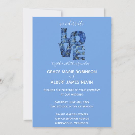 Periwinkle Blue Hydrangeas LOVE Wedding Kaart (Voorkant)