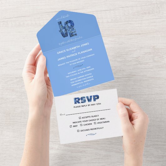 Periwinkle Blue Hydrangeas Wedding All In One Uitnodiging (Afscheurbaar)