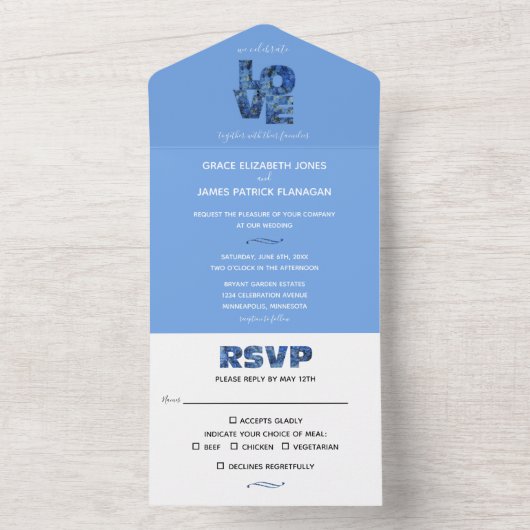 Periwinkle Blue Hydrangeas Wedding All In One Uitnodiging (Binnen)