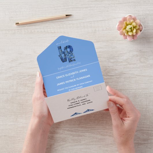 Periwinkle Blue Hydrangeas Wedding All In One Uitnodiging (VideoVideo)