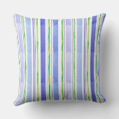 Periwinkle Blue Lime Green Waterverf Stripe Kussen (Achterkant)