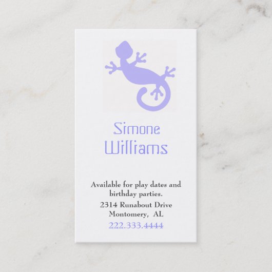 Periwinkle Blue Lizard Kind Speeldatum Kaart Contactkaartje (Voorkant)