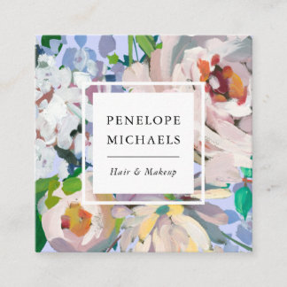 Periwinkle Blue met Waterverf Floral Vierkante Visitekaartje