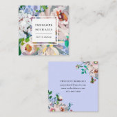 Periwinkle Blue met Waterverf Floral Vierkante Visitekaartje (Voorkant / Achterkant)