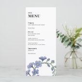 Periwinkle Blue Modern Floral Wedding Dinner Menu (Staand voorkant)