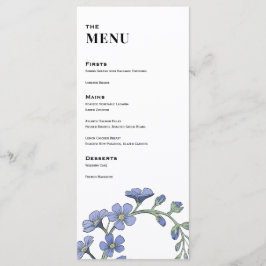 Periwinkle Blue Modern Floral Wedding Dinner Menu
