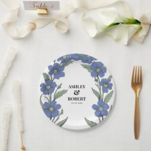 Periwinkle Blue Modern Floral Wedding Papieren Bordje