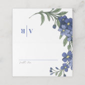 Periwinkle Blue Modern Floral Wedding Plaatskaartje (Buitenkant ongevouwen)