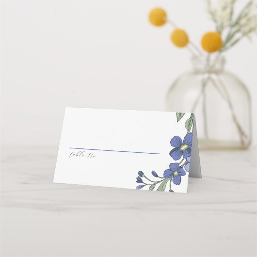 Periwinkle Blue Modern Floral Wedding Plaatskaartje (Voorkant)